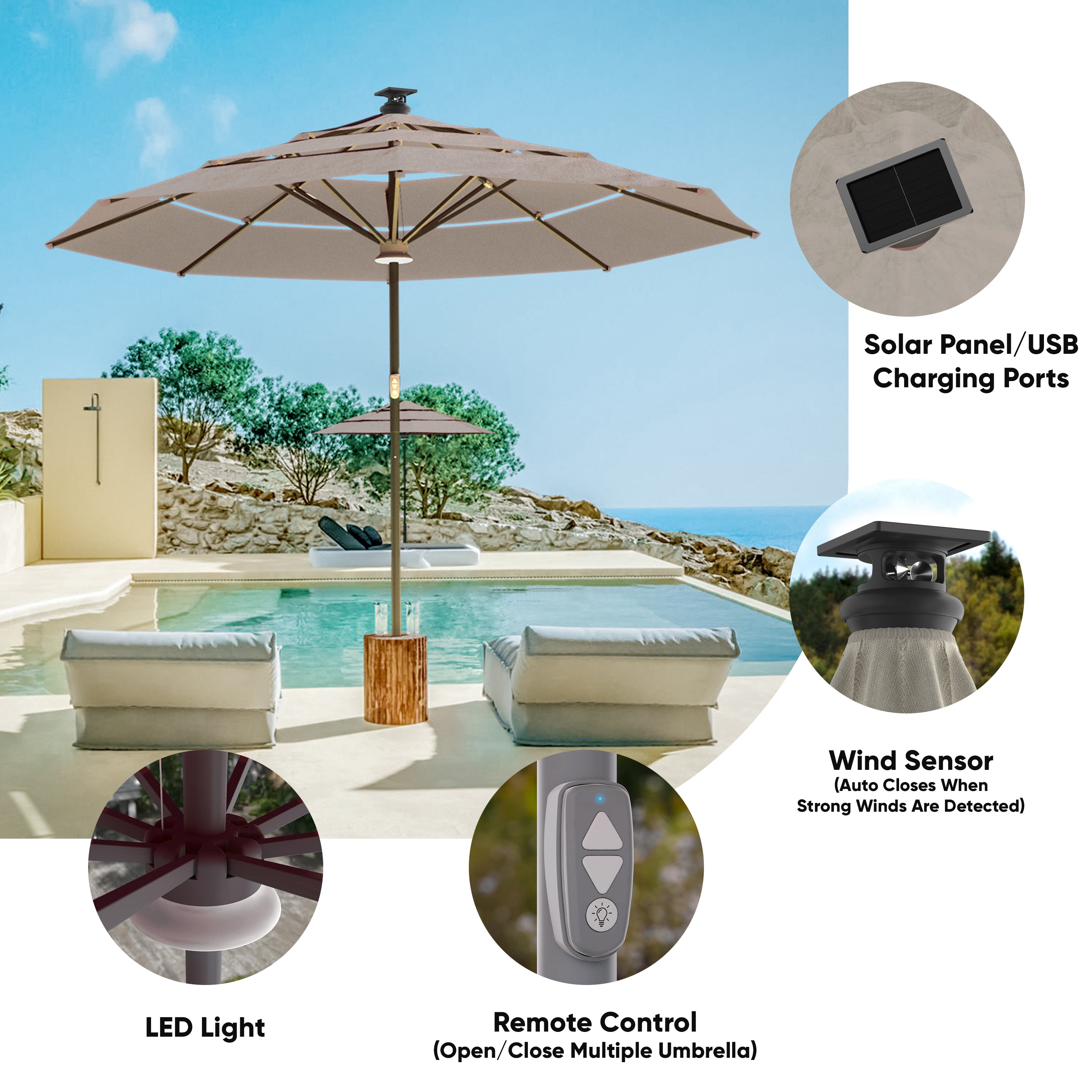 closes store for patio umbrella Height 2 Classic Smart Umbrella with Durata™ Fabric – The Above